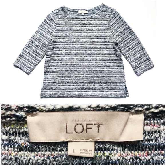 LOFT Space Dye Neutral Multicolor Striped Knit Sweater - Picture 4 of 8